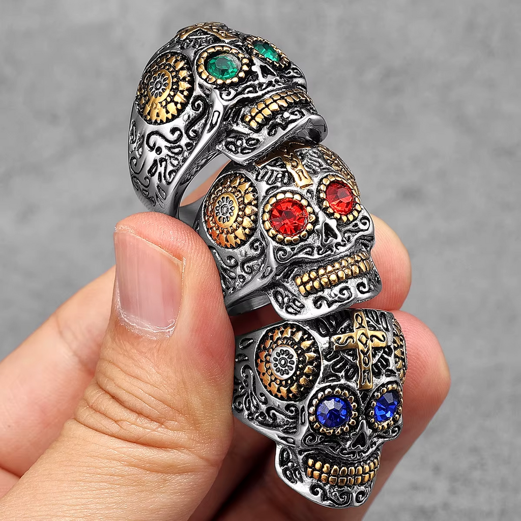 Vintage Cross Stainless Steel Sugar Skull Ring