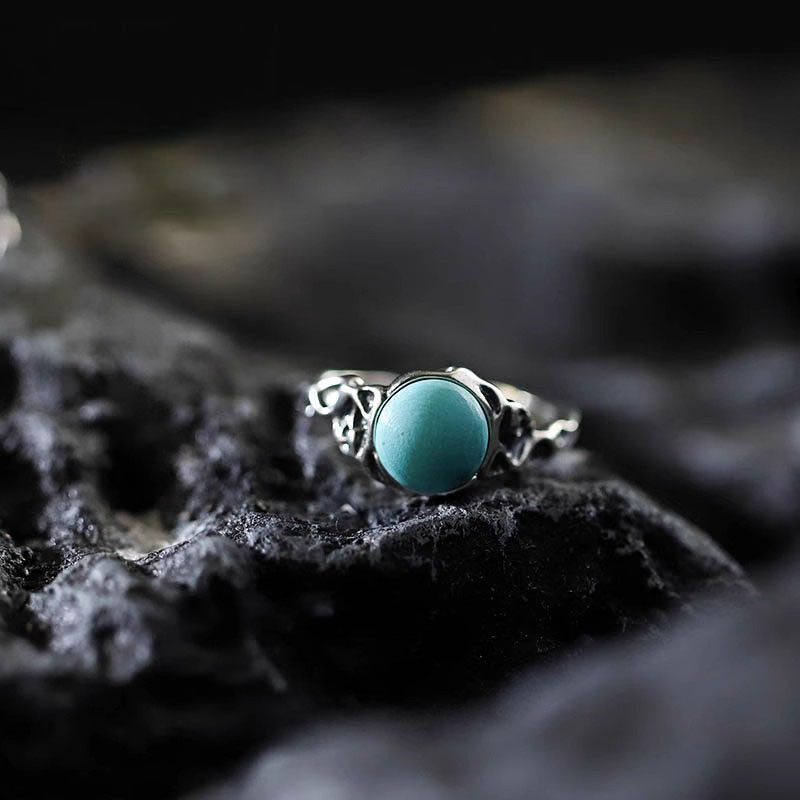 Irregular Hollow Turquoise Ring 925 Sterling Silver