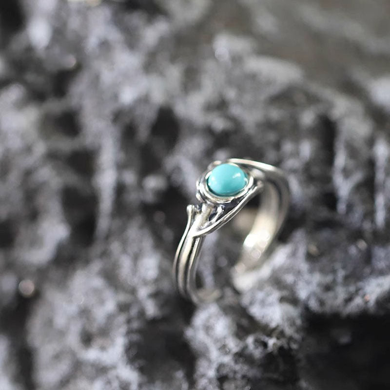 925 Sterling Silver Twisted Branch Turquoise Open Ring