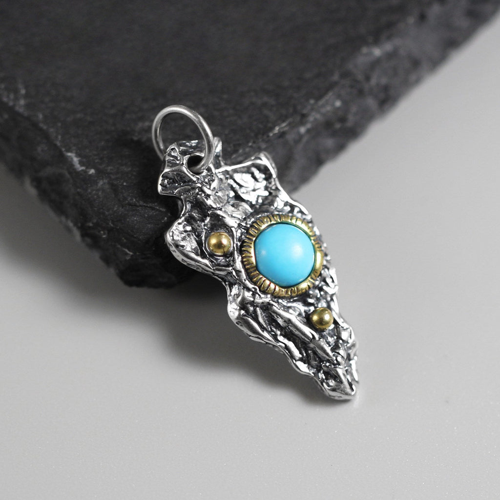 Oxidized Western Style Natural Turquoise Arrowhead Pendant