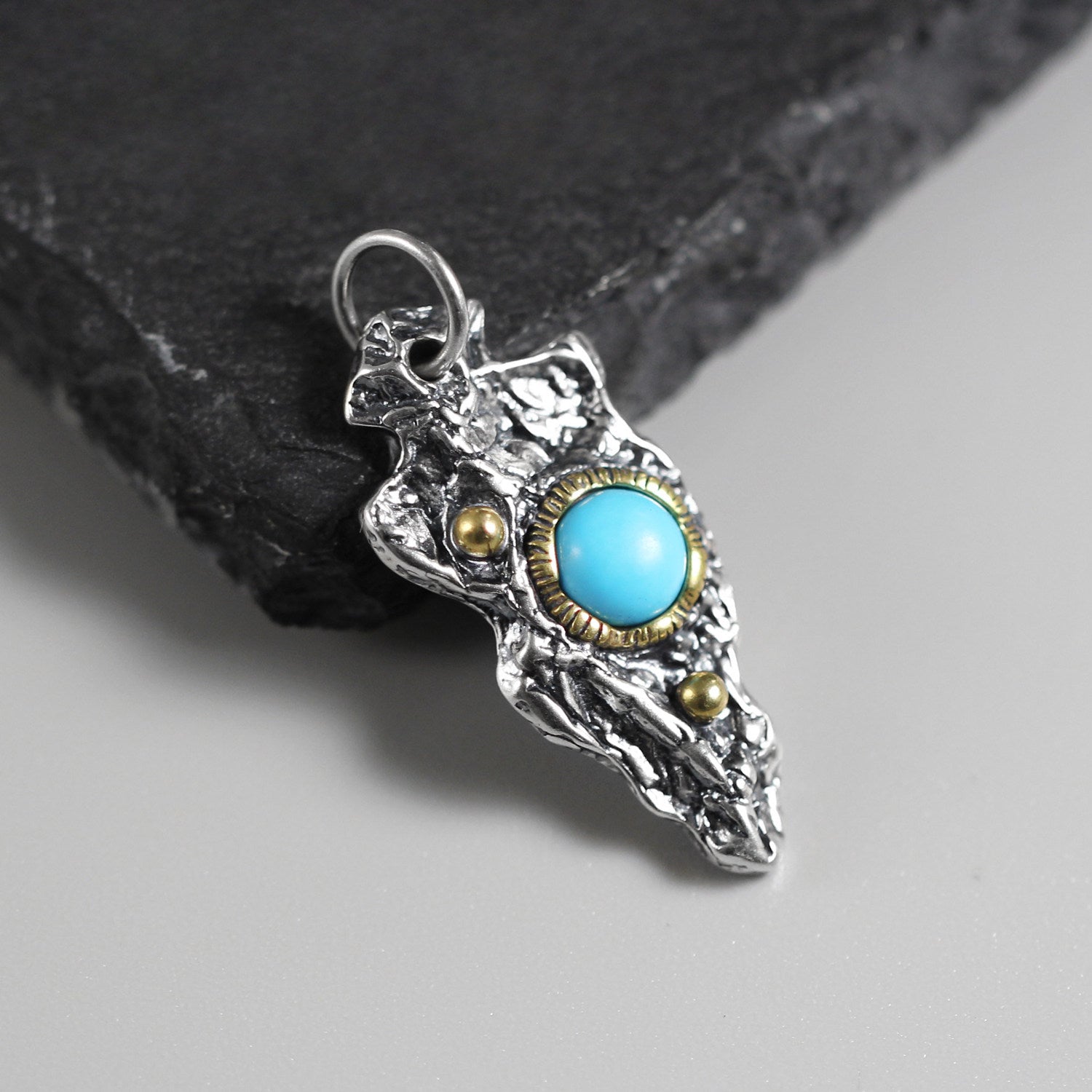 Oxidized Western Style Natural Turquoise Arrowhead Pendant