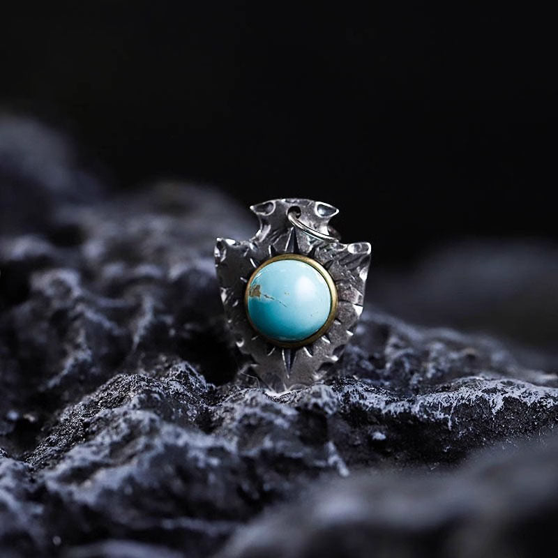 925 Sterling Silver Arrowhead Shield Turquoise Pendant
