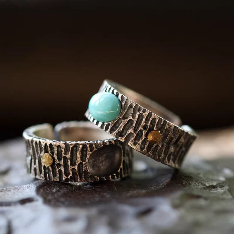 925 Sterling Silver Ring with Oval Turquoise and Copper Dot Accent