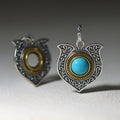 Antique Floral Turquoise Pendant in 925 Sterling Silver