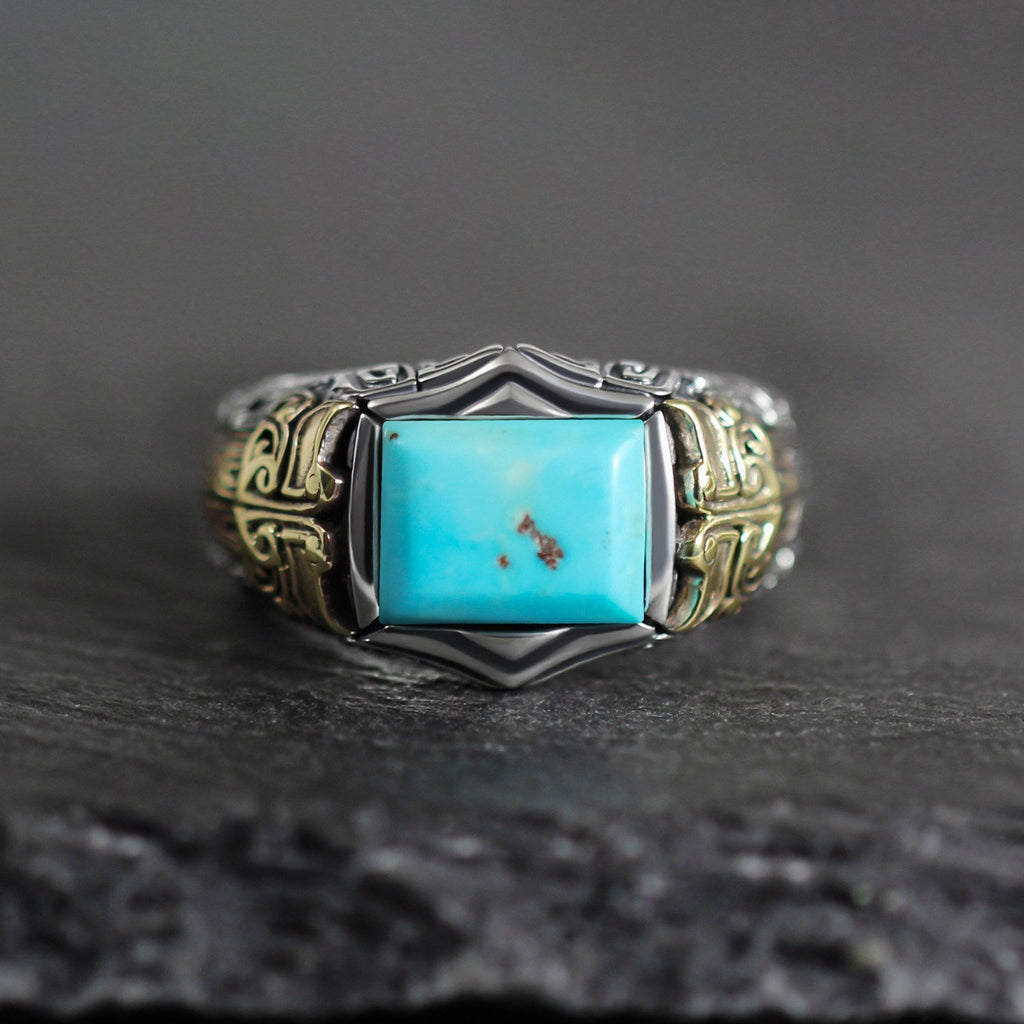 925 Sterling Silver Antique Geometric Turquoise Ring