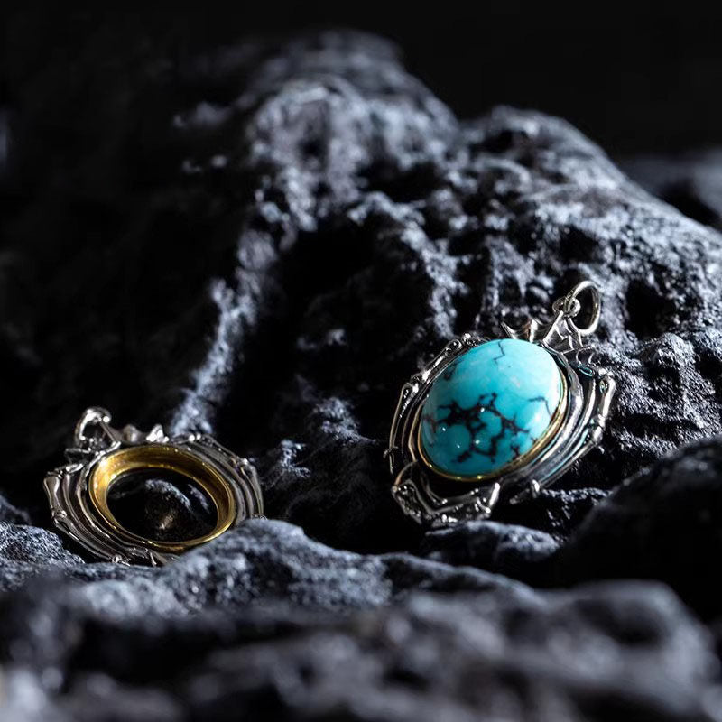 925 Sterling Silver Bone Armor Turquoise Pendant