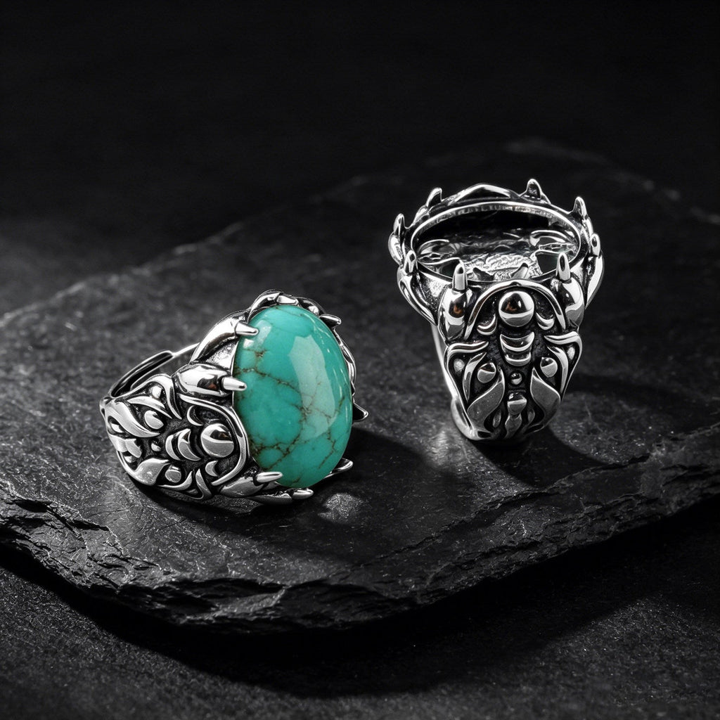 Dragon Claw Oval Turquoise 925 Sterling Silver Ring
