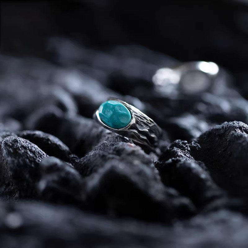 925 Sterling Silver Hand Forged Turquoise Statement Ring
