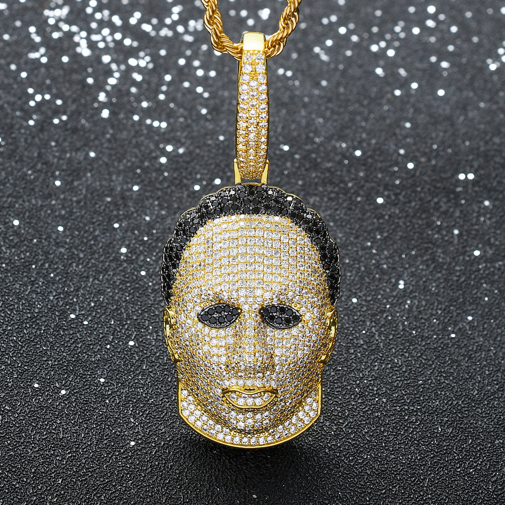 Diamond Human Head Mask Necklace