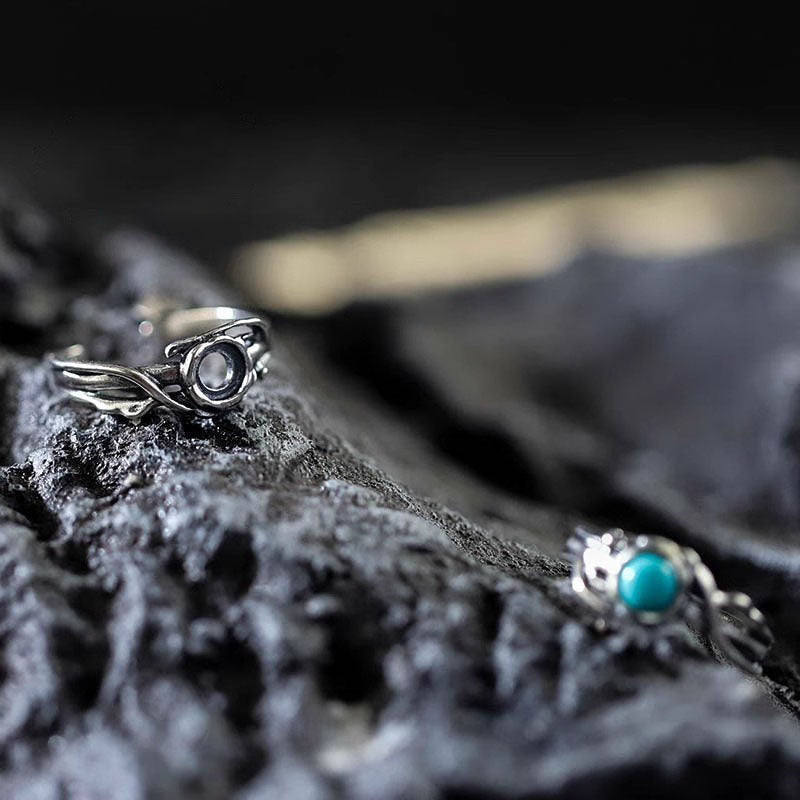 925 Sterling Silver Twisted Branch Turquoise Open Ring