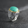 Ornate Openwork Turquoise 925 Sterling Silver Ring