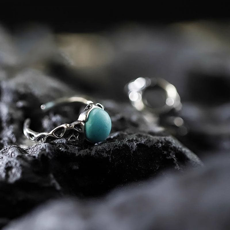 Irregular Hollow Turquoise Ring 925 Sterling Silver