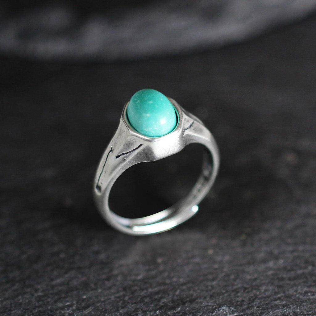 925 Sterling Silver Ring with Antiqued Artisan Turquoise Statement