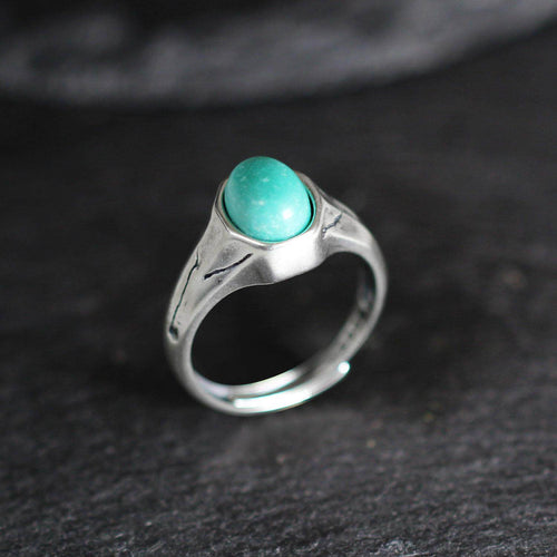 925 Sterling Silver Ring with Antiqued Artisan Turquoise Statement
