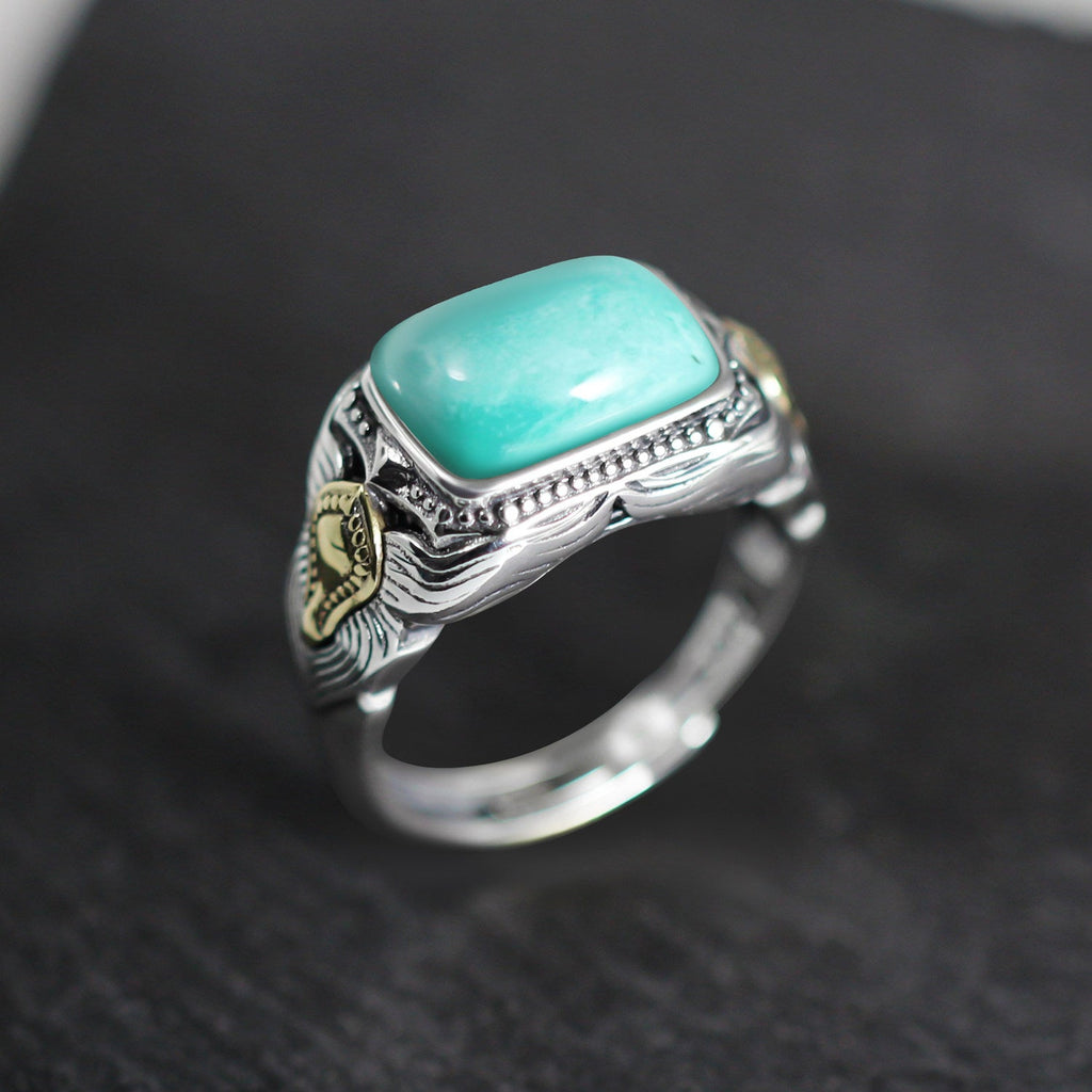 Vintage Square Turquoise Statement Ring 925 Sterling Silver