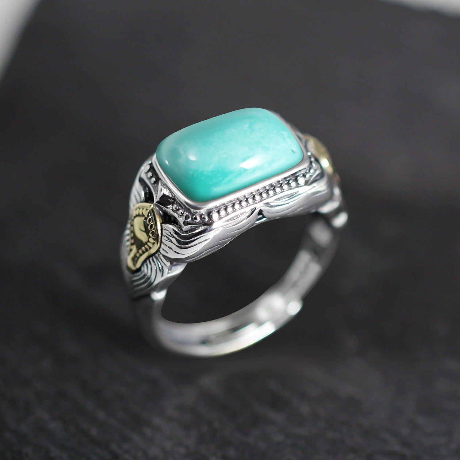 Vintage Square Turquoise Statement Ring 925 Sterling Silver
