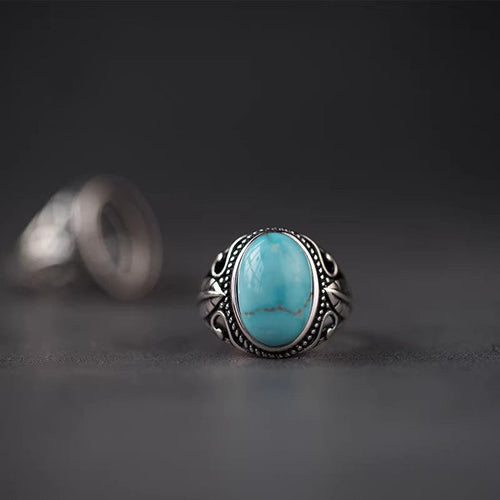 925 Sterling Silver Feather‑Leaf Turquoise Ring