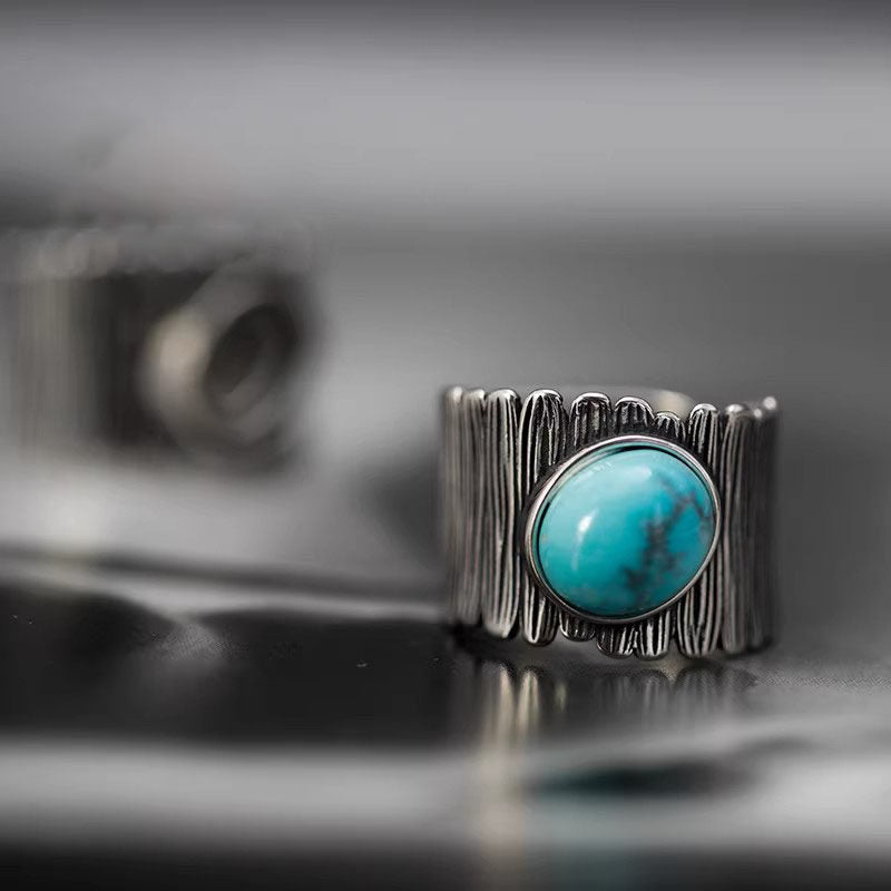 925 Sterling Silver Ring with Split-Band Fringe Adjustable Turquoise Open Ring