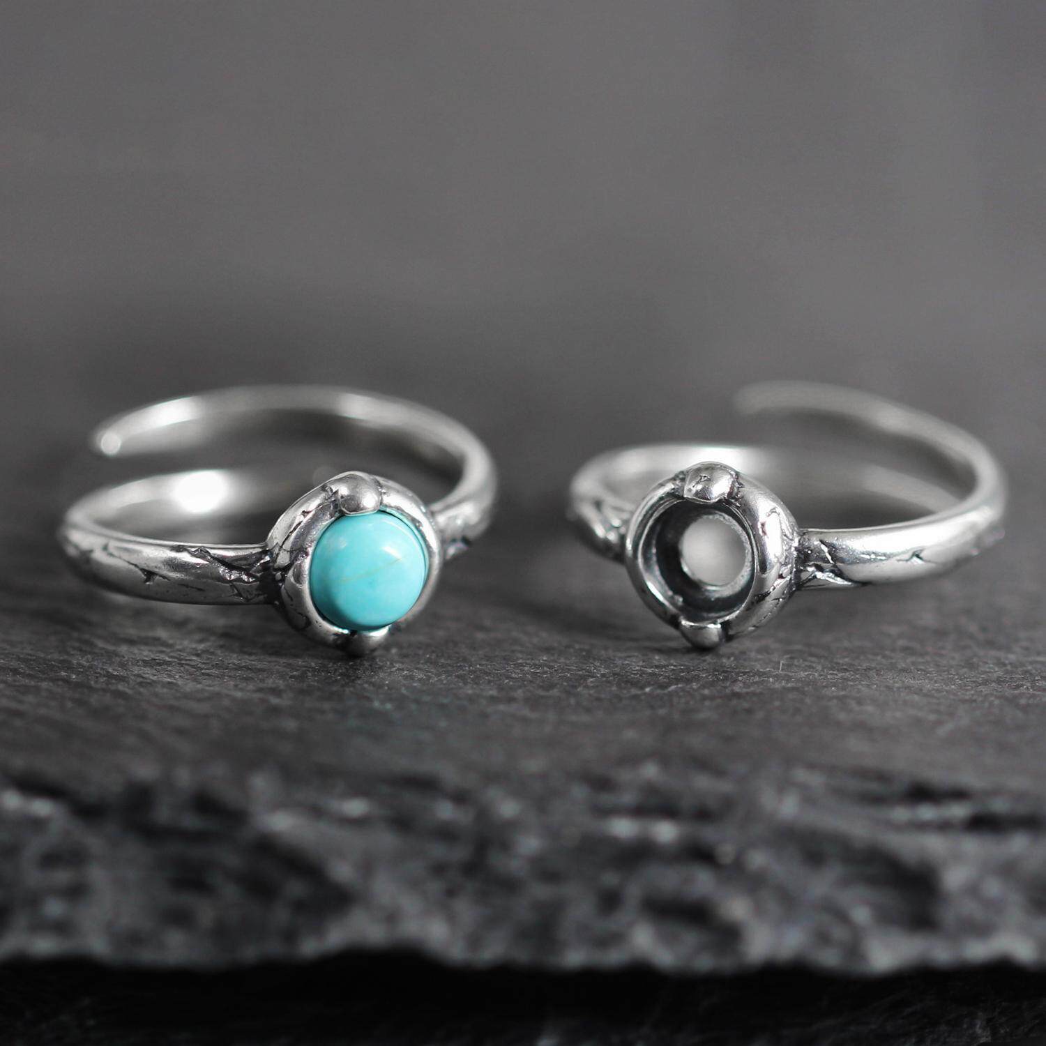925 Sterling Silver Rock Crack Turquoise Open Ring
