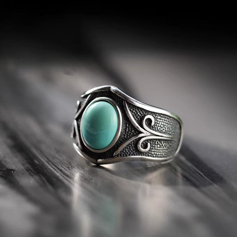 Textured Scrollwork Turquoise 925 Sterling Silver Ring