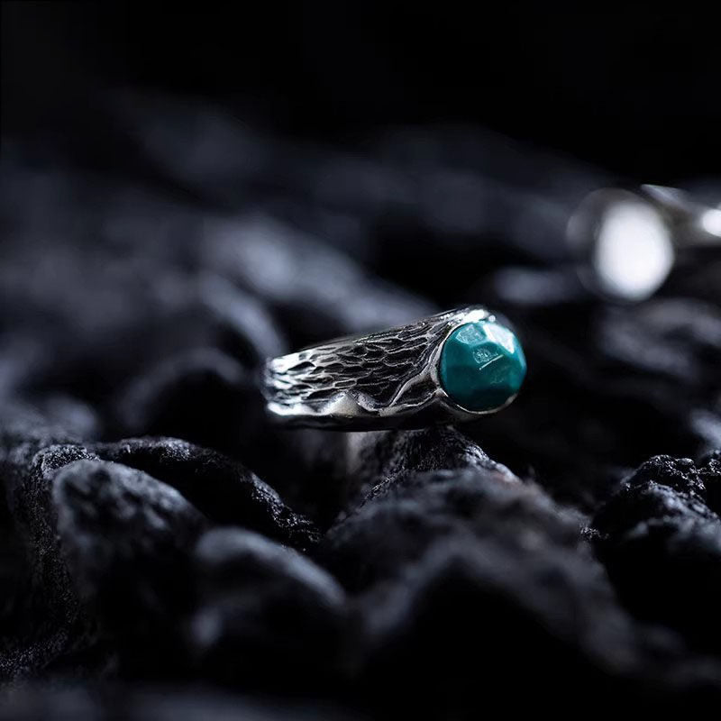 925 Sterling Silver Hand Forged Turquoise Statement Ring