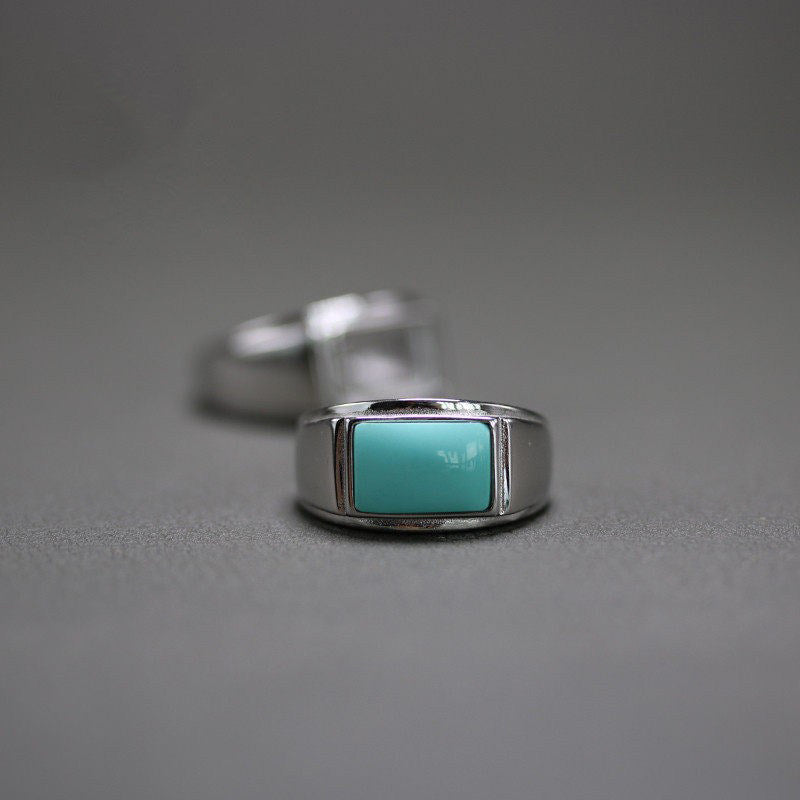 Rectangular Turquoise Bezel Setting 925 Sterling Silver Ring