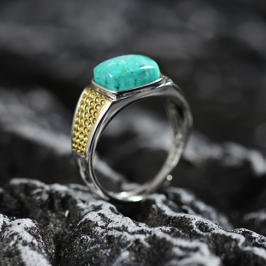 Hammered Brass Turquoise Band 925 Sterling Silver