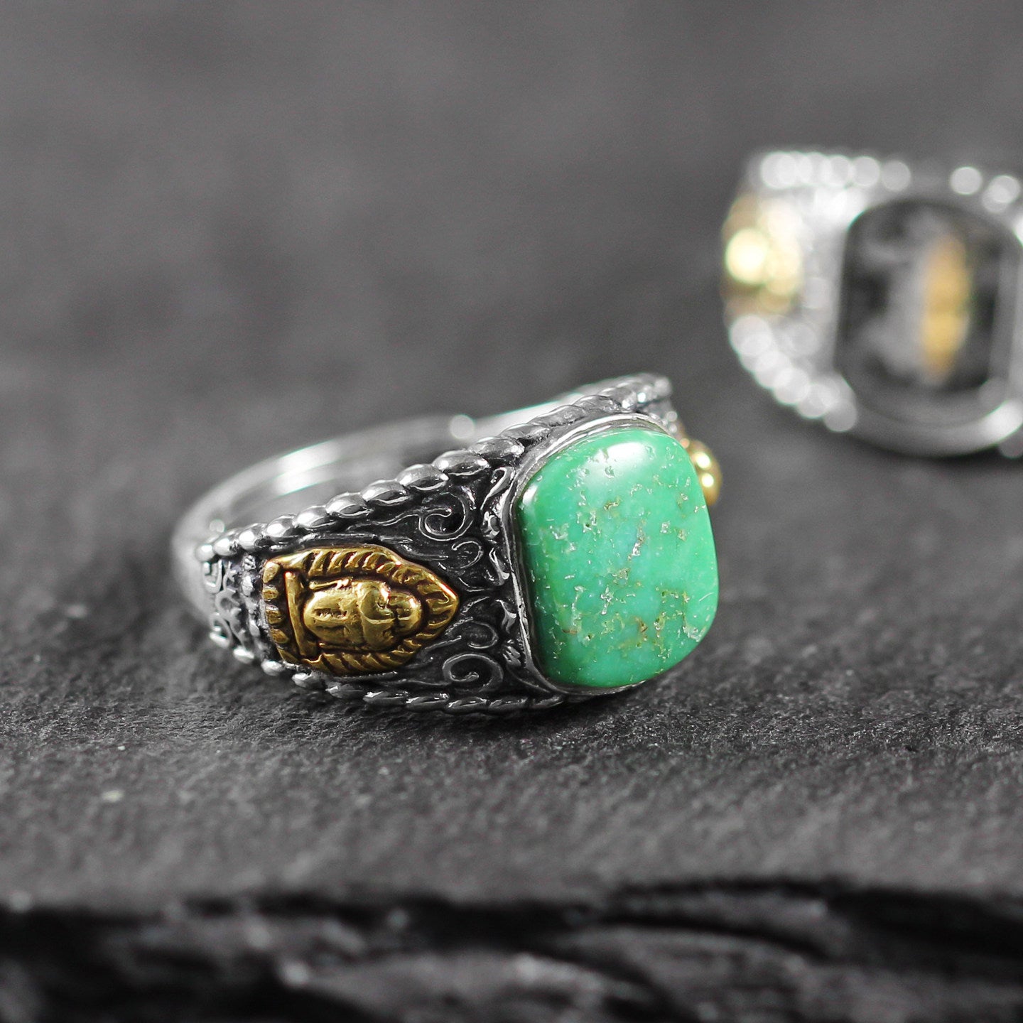 Auspicious Square Turquoise 925 Sterling Silver Band Ring