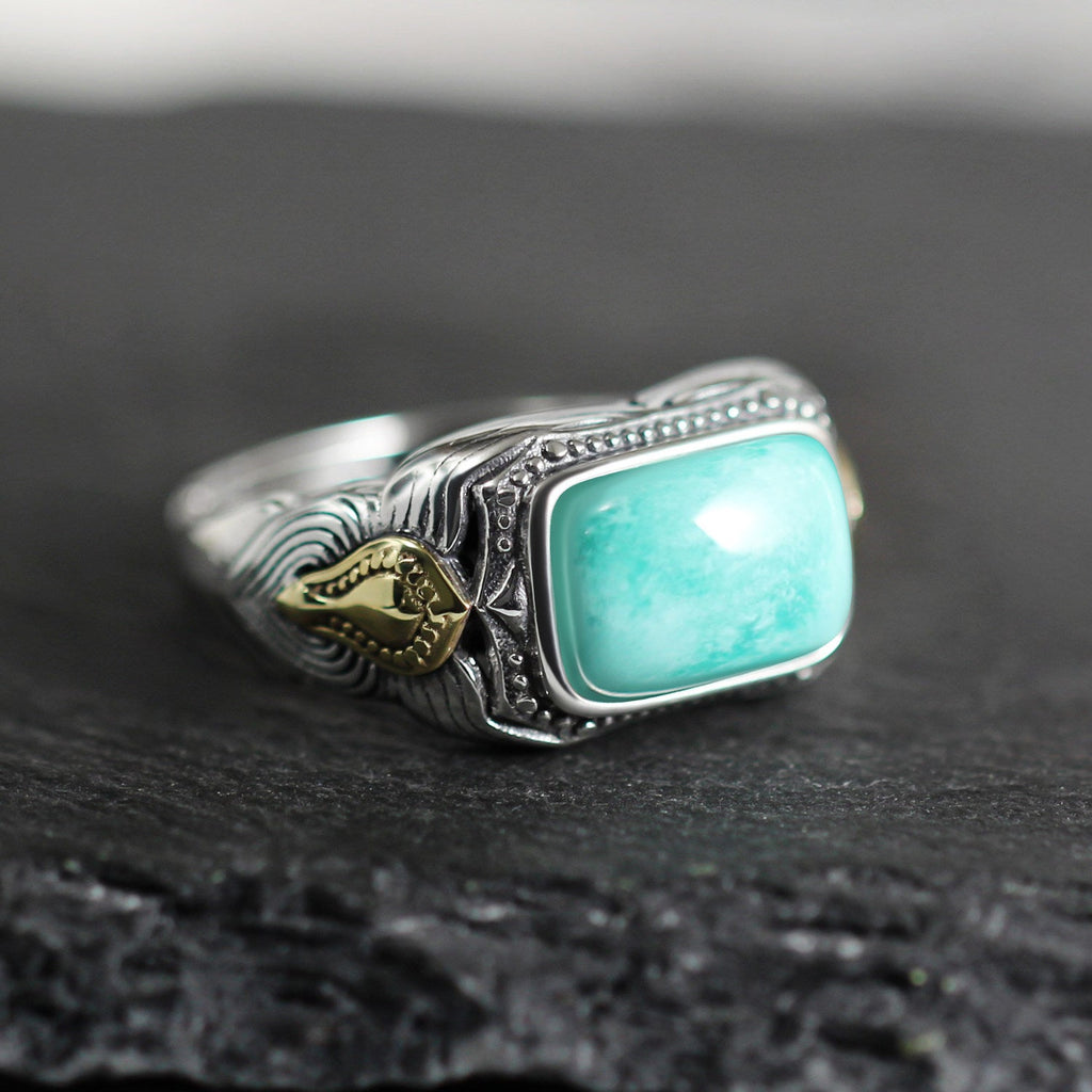 Vintage Square Turquoise Statement Ring 925 Sterling Silver