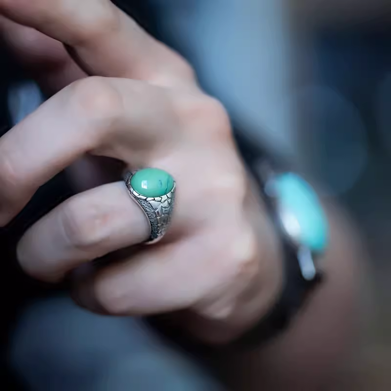 Vintage Natural Turquoise S925 Sterling Silver Ring