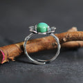 925 Sterling Silver Ring with Round Turquoise and Flower Setting