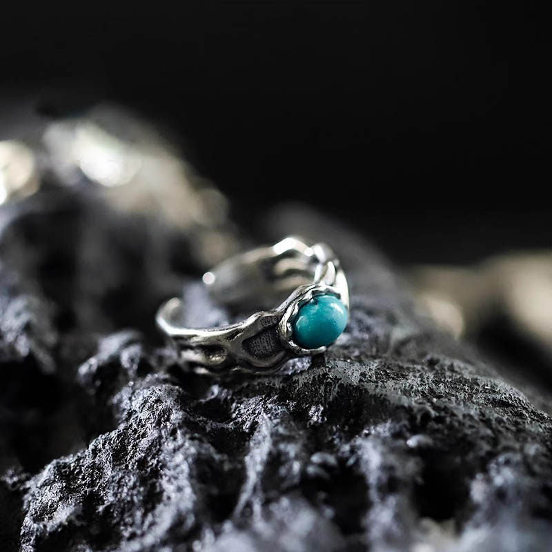 Antiqued Open Band Turquoise 925 Sterling Silver Ring