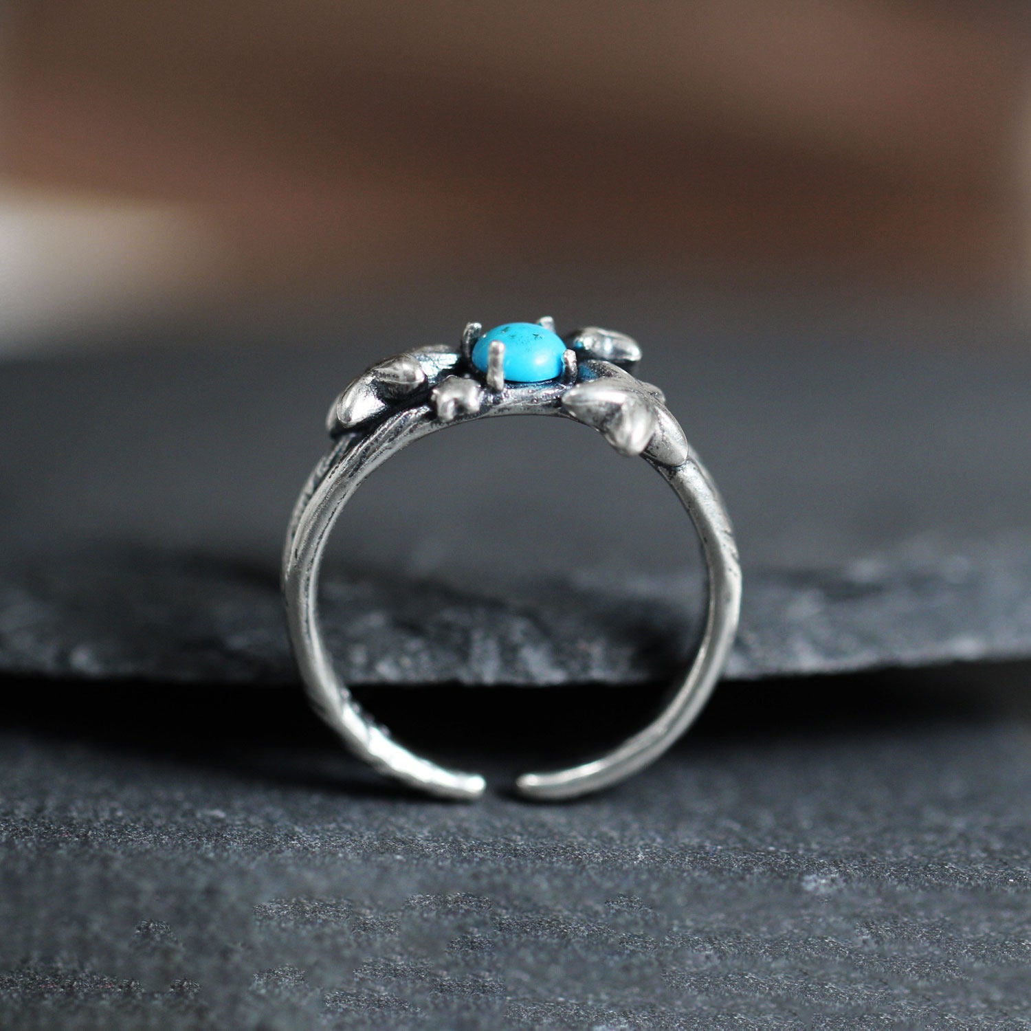 925 Sterling Silver Starburst Turquoise Open Ring