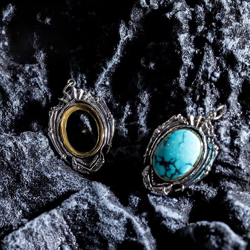 925 Sterling Silver Bone Armor Turquoise Pendant