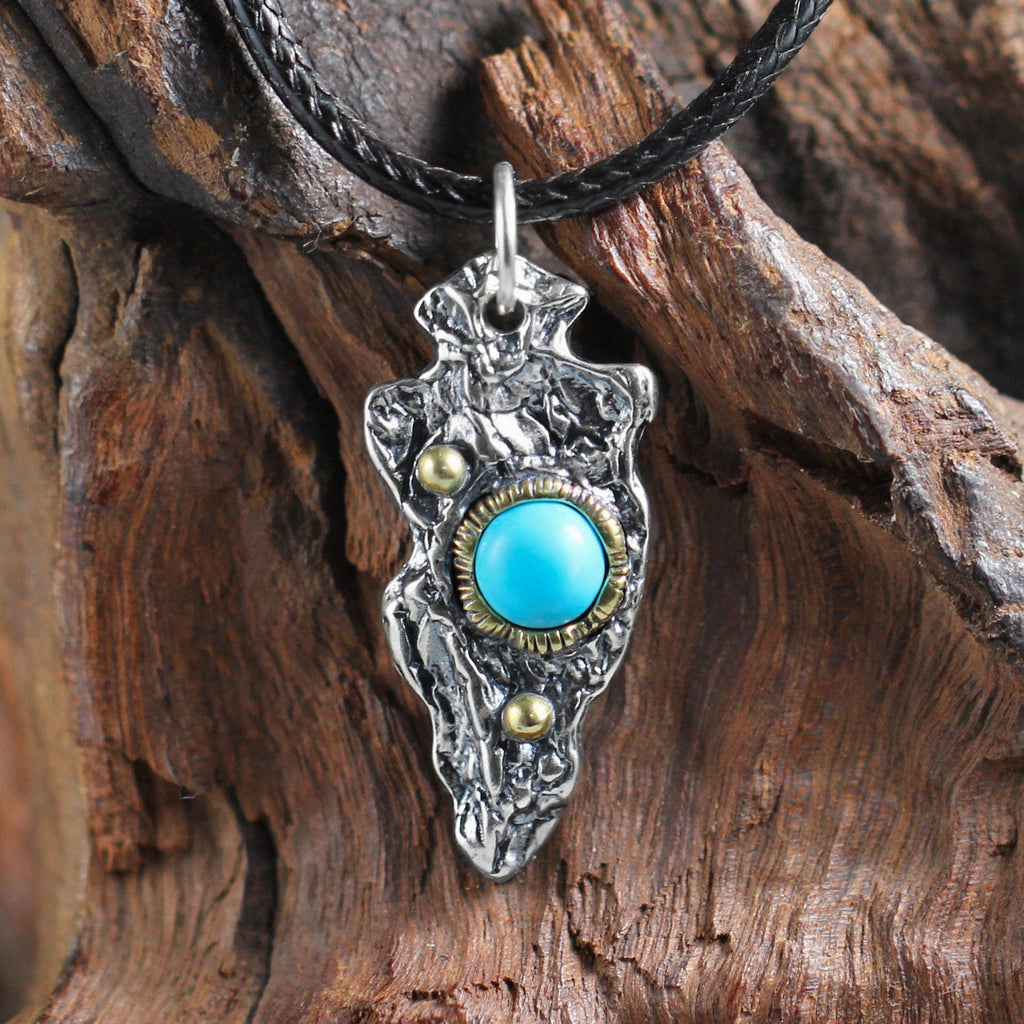 Oxidized Western Style Natural Turquoise Arrowhead Pendant