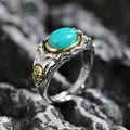 925 Sterling Silver Ring with Antiqued Gothic Flame Turquoise Statement