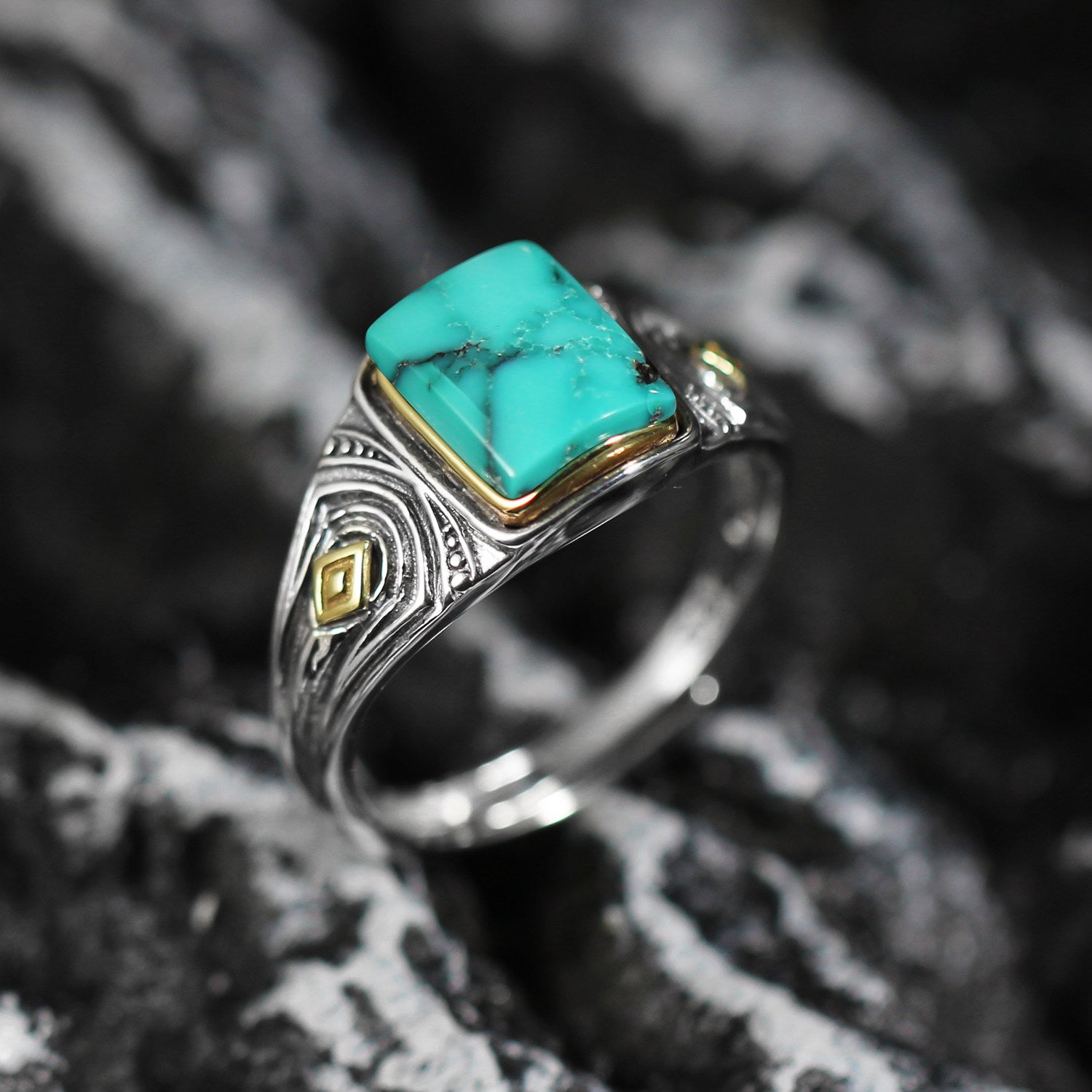 Western Filigree Turquoise Band 925 Sterling Silver Ring