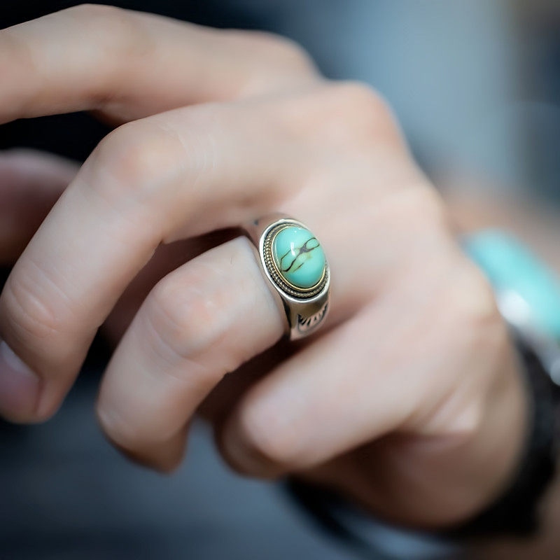 925 Sterling Silver Oval Turquoise Statement Ring