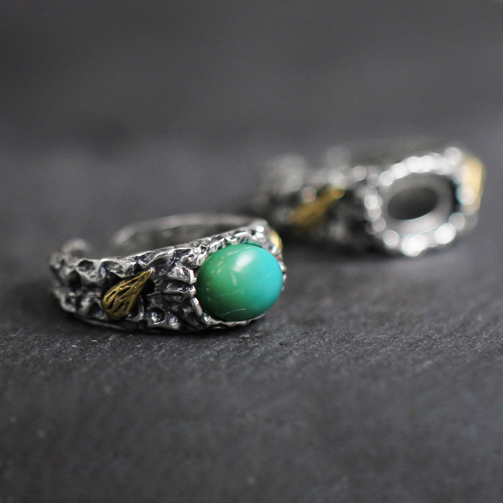 925 Sterling Silver Ring with Antiqued Volcanic Texture Turquoise Statement