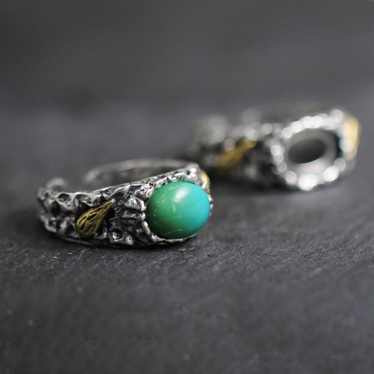 925 Sterling Silver Ring with Antiqued Volcanic Texture Turquoise Statement