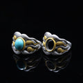 Oval Turquoise Copper Feather 925 Sterling Silver Ring
