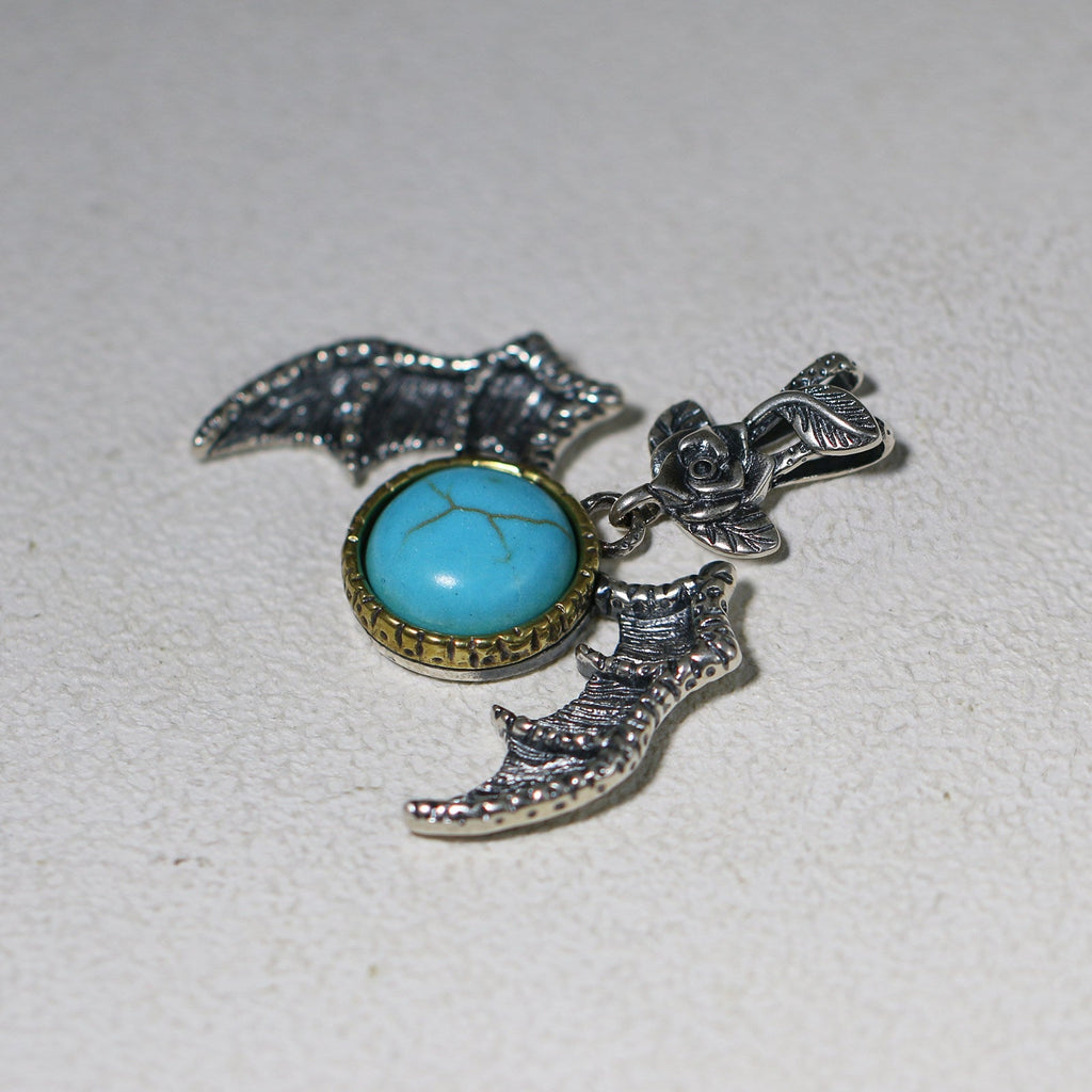 925 Sterling Silver Devil Wing Rose Turquoise Pendant