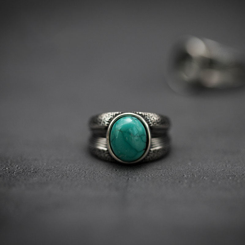Textured Bark Turquoise Band 925 Sterling Silver Ring