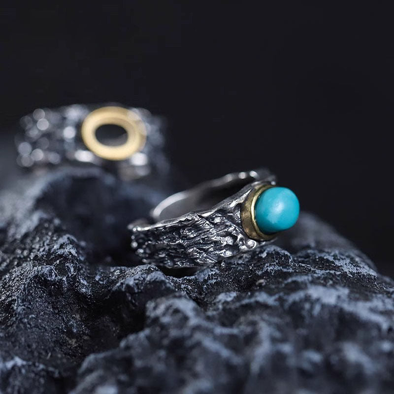 Oval Turquoise Copper Bezel 925 Sterling Silver Ring
