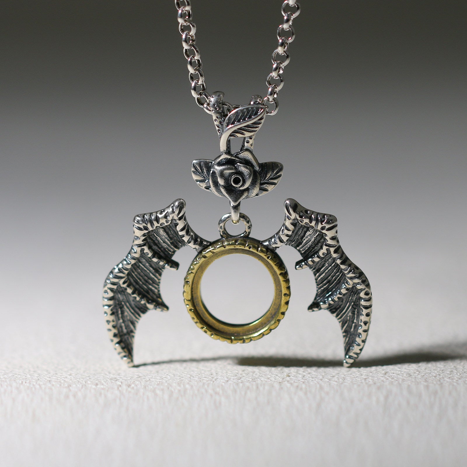 925 Sterling Silver Devil Wing Rose Turquoise Pendant