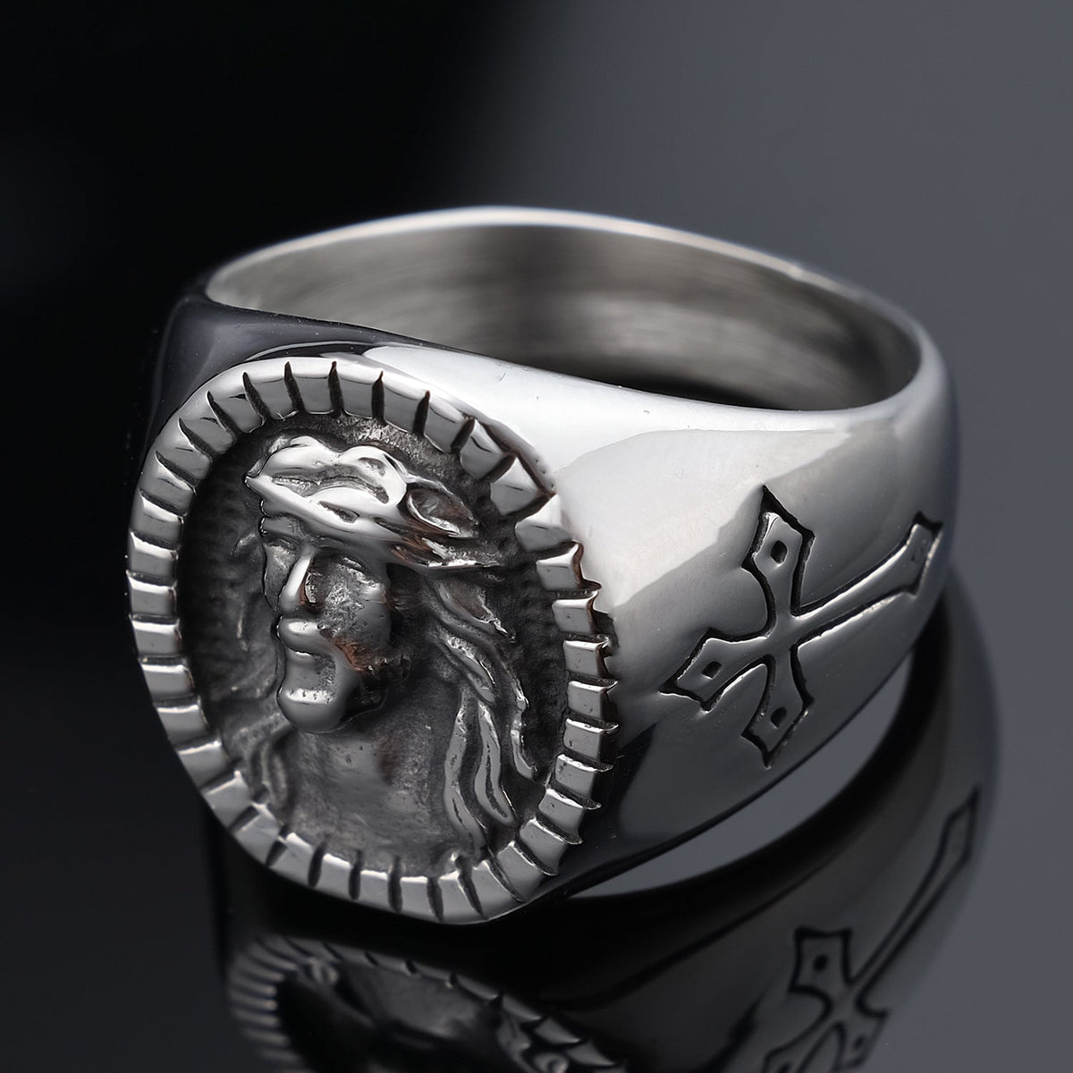 Savior Jesus Stainless Steel Cross Ring