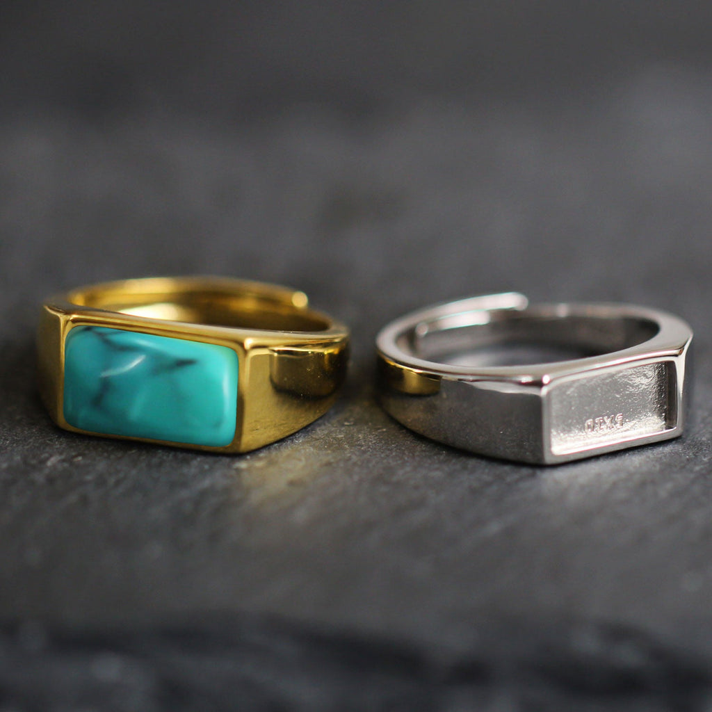 Rectangular Turquoise Cabochon 925 Sterling Silver Ring