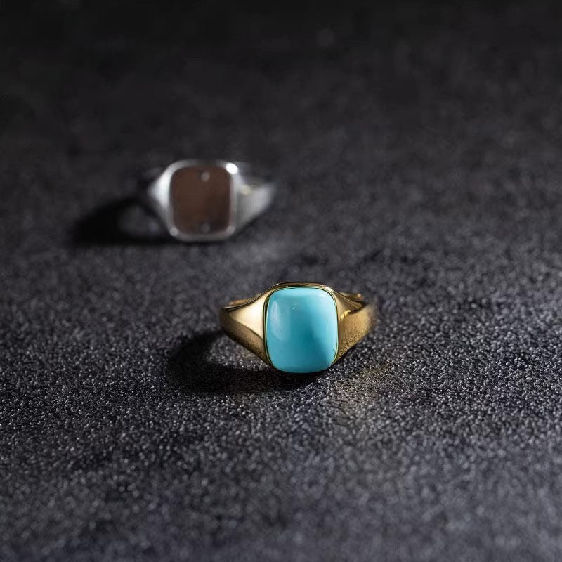 925 Sterling Silver Ring with Gold Plated Turquoise Signet Top