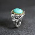 Natural Turquoise with Rustic Copper Accent Setting 925 Sterling Silver Ring