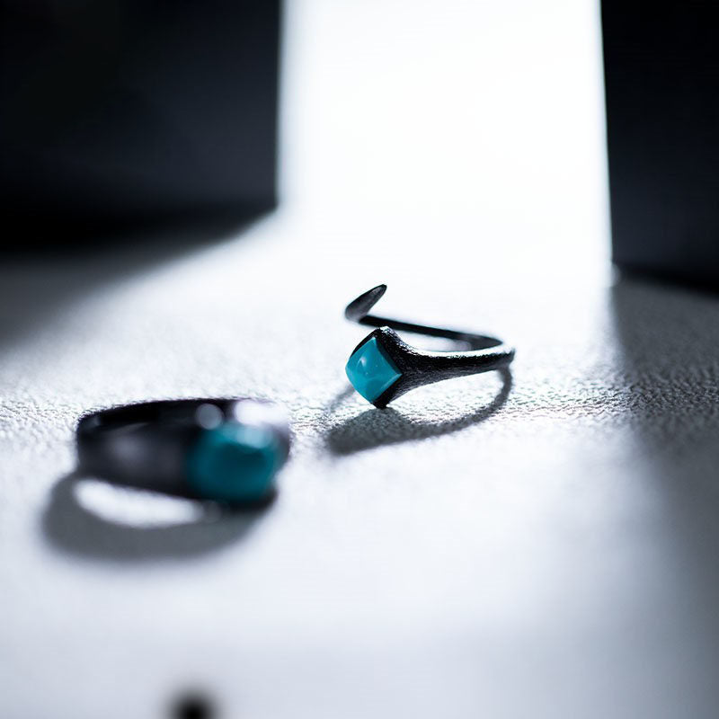 925 Sterling Silver Ring with Matte Black Plated Turquoise